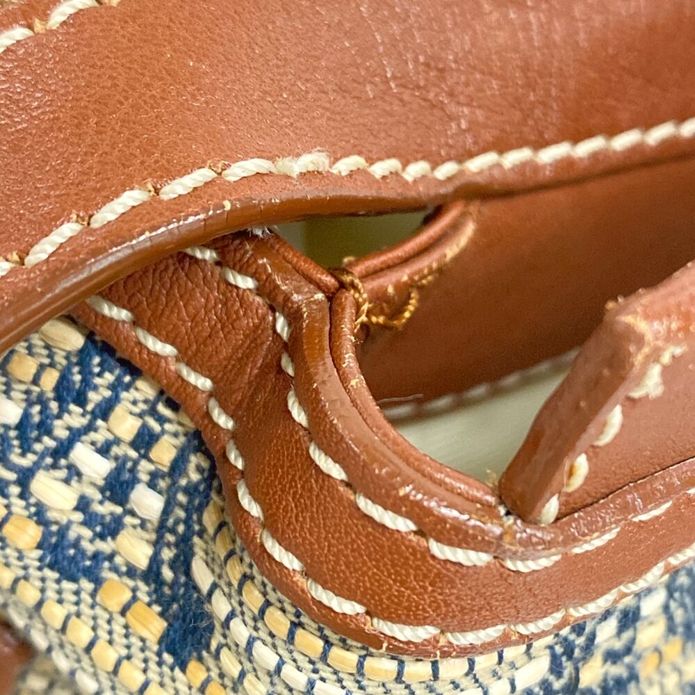 Celine Paris Macadam Handbag Beige Brown Dark Navy Jacquard Leather - Picture 13 of 15
